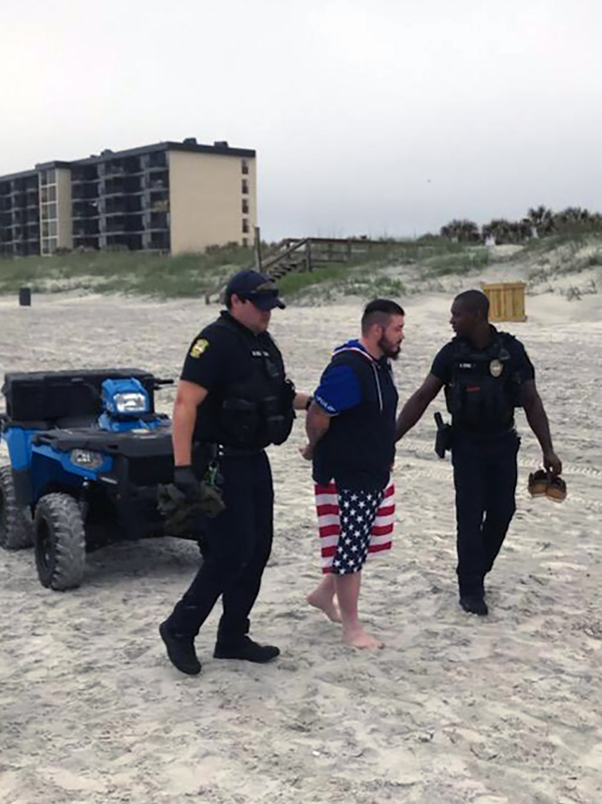 PHOTO: Jacksonville Beach Florida police officers arrest Mario Matthew Gatti on April 19, 2020 for an alleged murder in Pennsylvania