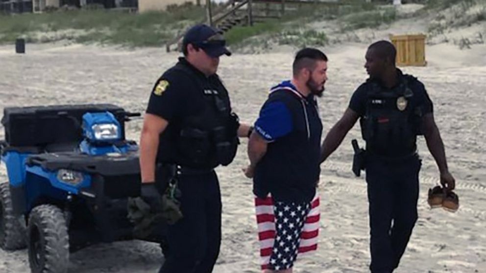 PHOTO: Jacksonville Beach Florida police officers arrest Mario Matthew Gatti on April 19, 2020 for an alleged murder in Pennsylvania