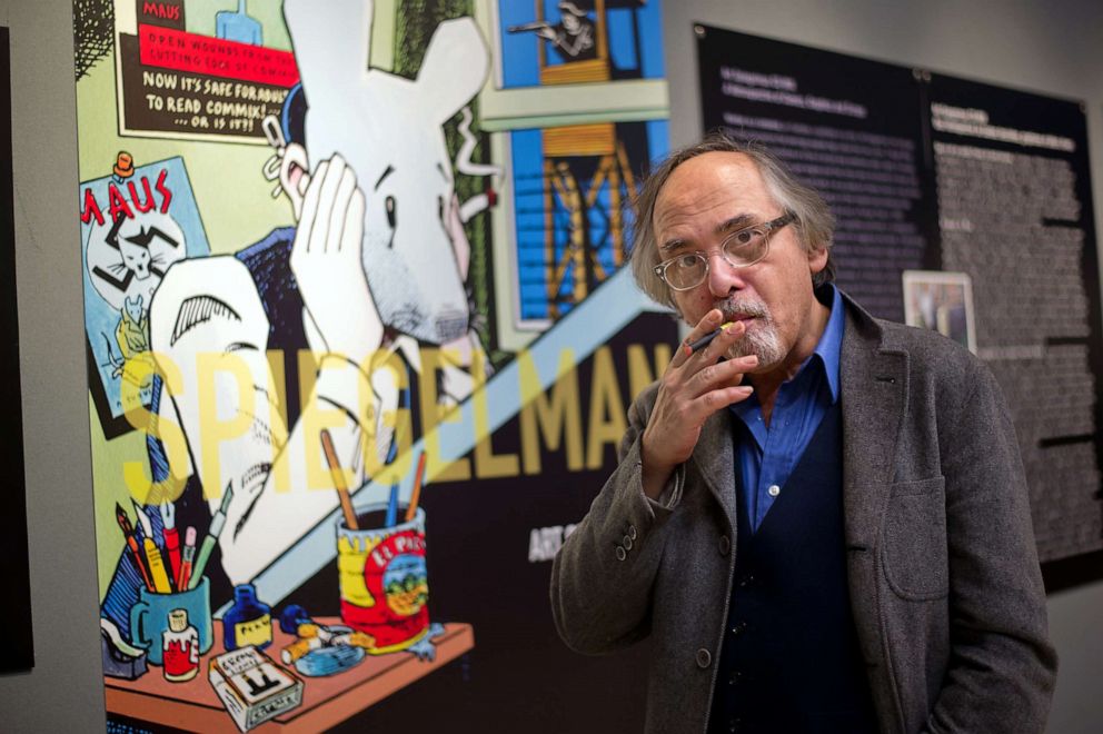Comic book artist Art Spiegelman poses on March 20, 2012 in Paris, prior to the private viewing of his exhibition 'Co-Mix'