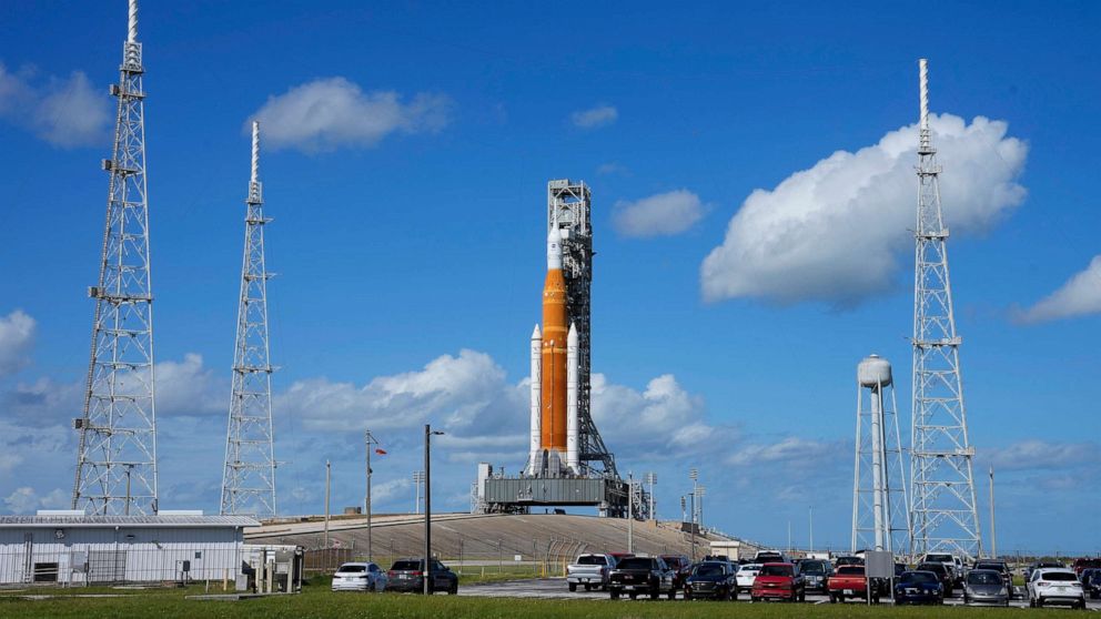 PHOTO: NASA's new moon rocket sits on Launch Pad 39-B, Nov. 11, 2022, in Cape Canaveral, Fla.