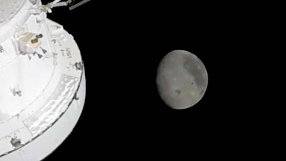 PHOTO: The Orion spacecraft flies towards the moon as it prepares to surpass the Apollo 13 record as the farthest astronauts to ever leave Earth, April 6, 2026.