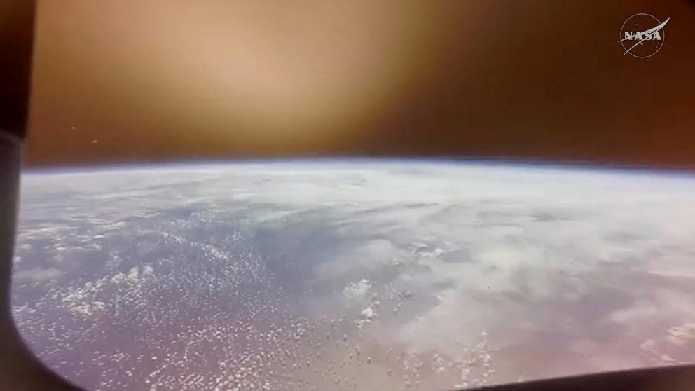 PHOTO: A view of Earth just before the Orion spacecraft entered its blackout period while returning to Earth's atmosphere, April 10, 2026.