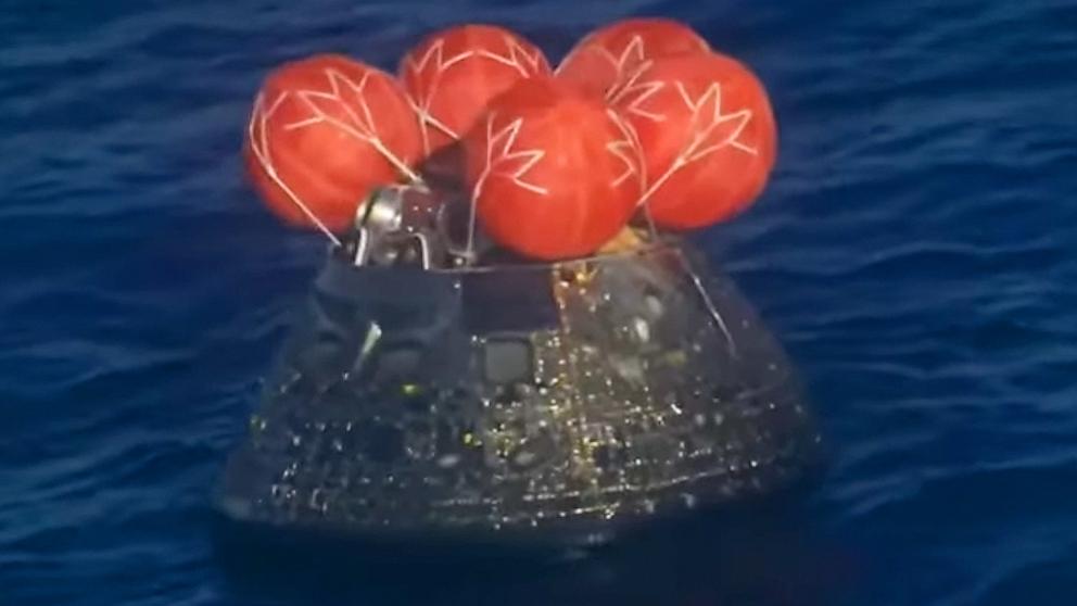 PHOTO: The Artemis II crew floats in the Pacific Ocean of the coast of San Diego after splashing down, April 10, 2026.
