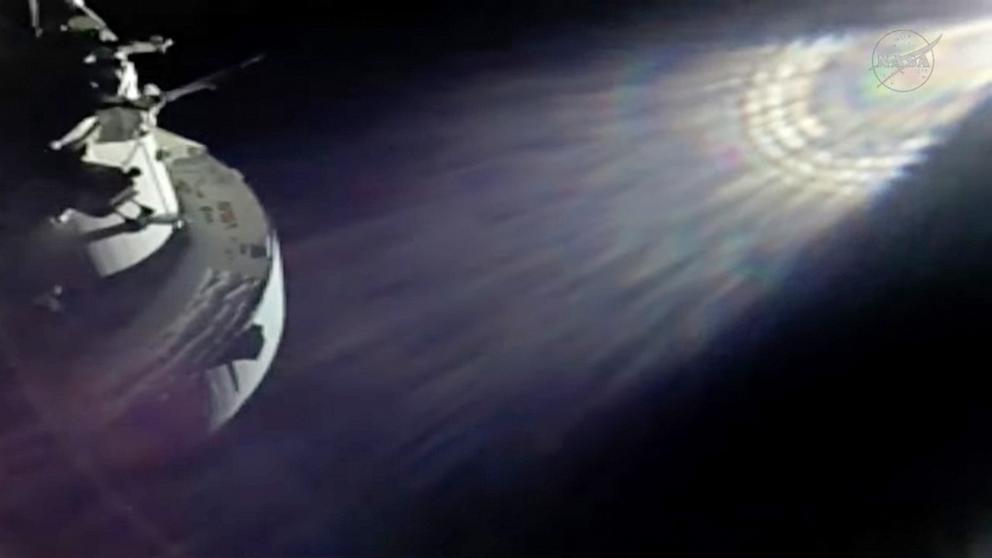 PHOTO: The Orion spacecraft is illuminated by the sun as it begins its journey back to Earth, April 6, 2026.
