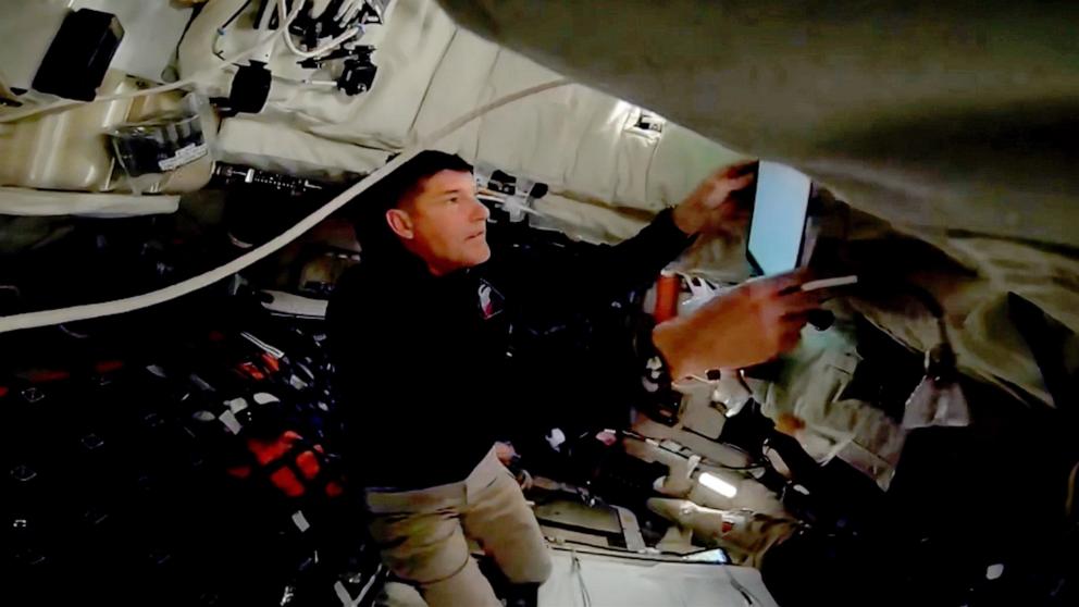 PHOTO: CSA astronaut Jeremy Hansen participates in the daily planning conference in Orion spacecraft as it heads to the moon, April 3, 2026.