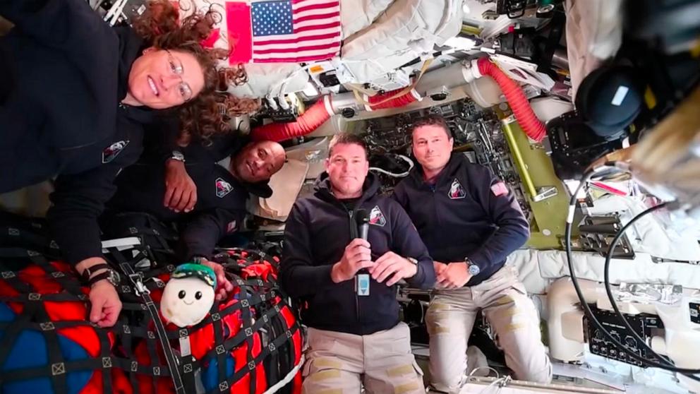 PHOTO: Crewmembers are shown on the Artemis II mission on flight day 3. 