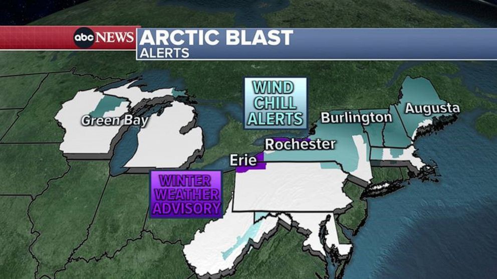PHOTO: The National Weather Service issued alerts for wind chill and lake-effect snow in 10 U.S. states, from Wisconsin to Maine, on Jan. 11, 2022.