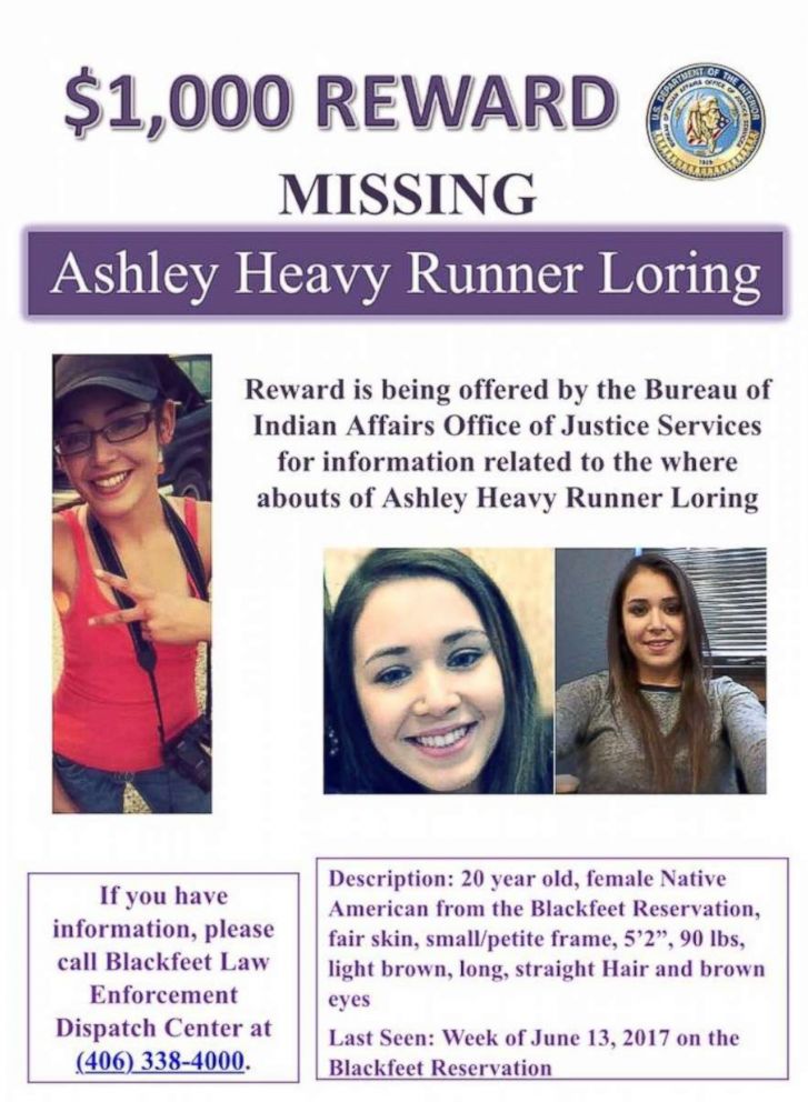 PHOTO: Ashley Loring Heavy Runner's missing person poster. 