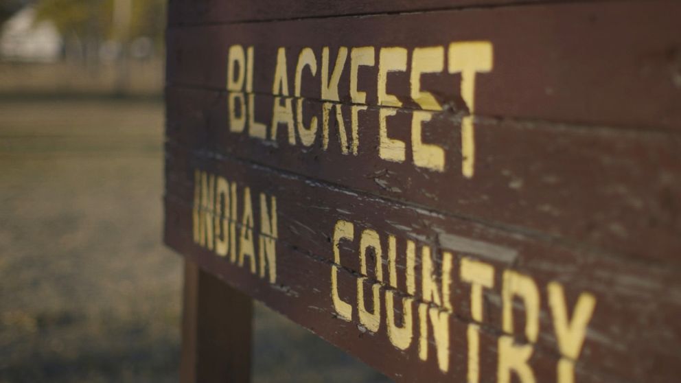 PHOTO: A sign proclaims "Welcome to Blackfeet Indian Country" on the Blackfeet Reservation in northwestern Montana.