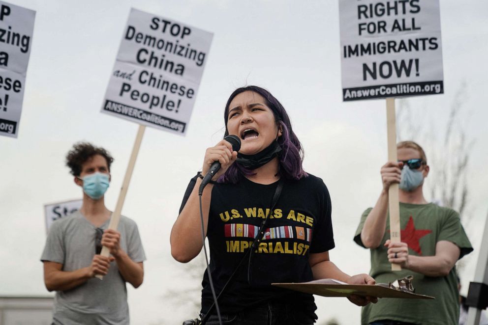 PHOTO: A woman speaks during an 'Anti Asian Hate' rally in Chamblee, Ga., March 27, 2021.