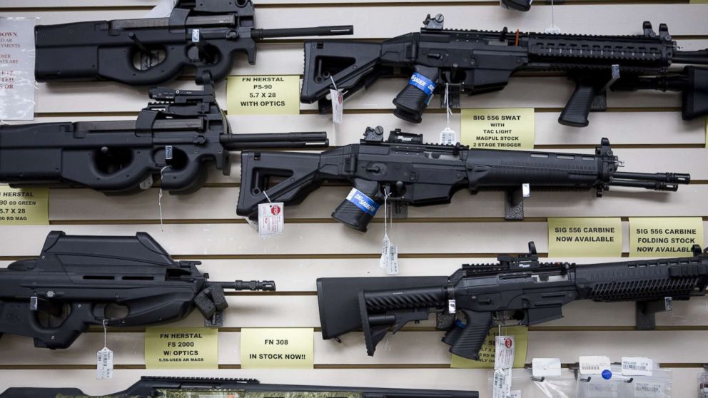 Semi-automatic weapons for sale on display in San Antonio, Texas, June 17, ...