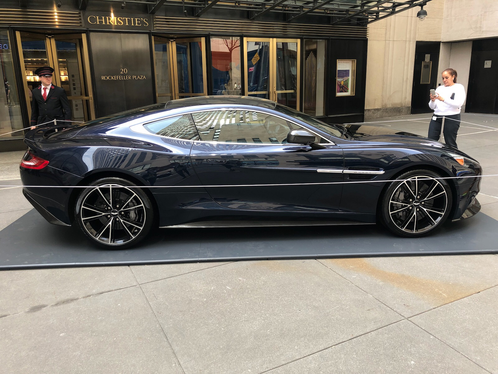 PHOTO: Christie's said Daniel Craig's Aston Martin Vanquish, seen on display in New York, April 13, 2018, has 1,100 miles on it and is street-ready. 
