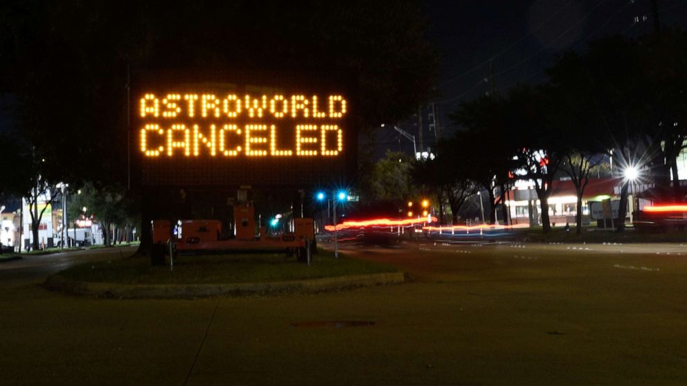 PHOTO: A view on the Astroworld music festival venue after all further events are canceled following a concert where eight people were killed and several others injured during the Astroworld Music Festival in Houston, Nov, 6, 2021. 
