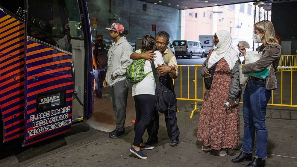 PHOTO: FILE - Buses of migrants who have been detained at the Texas border continue to arrive in New York, Sept. 25, 2022 at the Port Authority bus terminal.