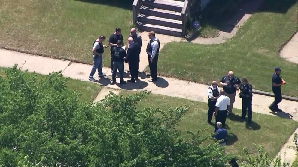 PHOTO: ATF and law enforcement officials gather after reports that an agent with the Bureau of Alcohol, Tobacco, Firearms and Explosives' Chicago Field Division was shot while conducting an operation in Gary, Ind., June 7, 2018.