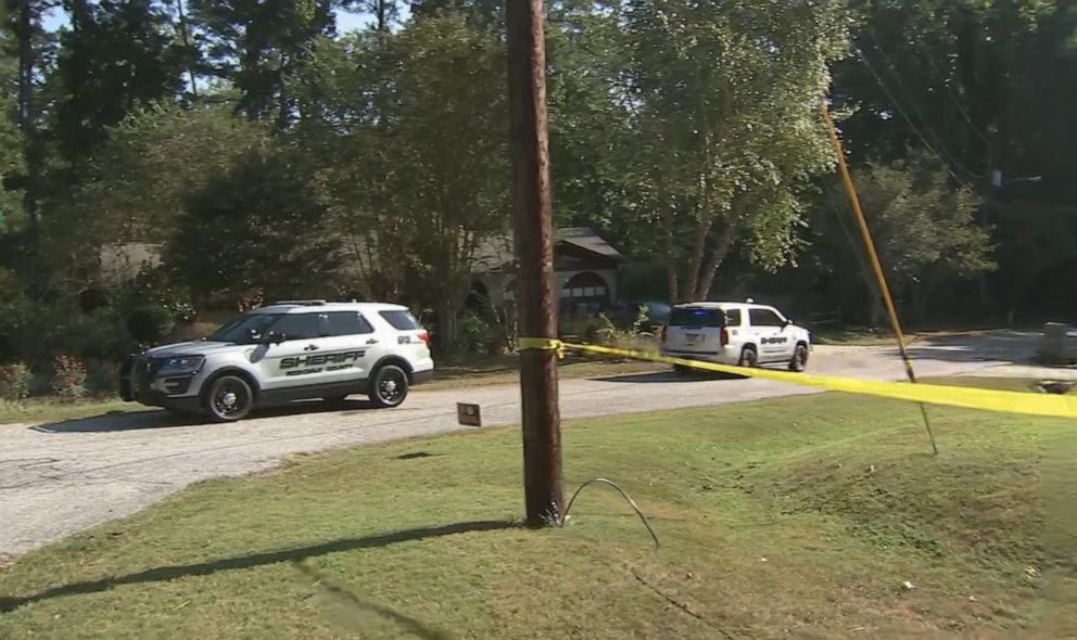 PHOTO: Rockdale County sheriff vehicles are photographed outside the site where an owner shot dead three men wearing masks early Monday morning September 16, 2019 in Rockdale County, Georgia.