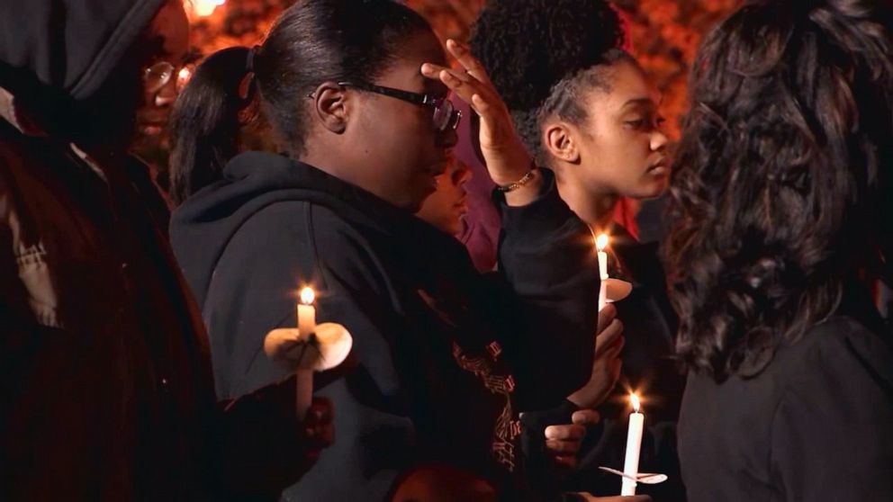 PHOTO: People gather at a vigil for Alexis Crawford on the campus of Clark Atlanta University in Atlanta, Nov. 10, 2019.