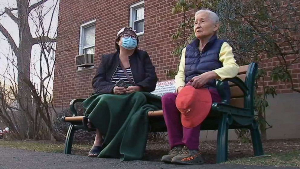 PHOTO: Linda Toh, left listens as her mother, Nancy Toh, 83, talks about being attacked on the evening of March 9, 2021, in White Plains, N.Y., by a person who spit in her face and then knocked her to the ground. 