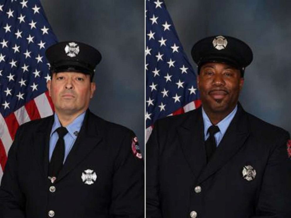 PHOTO: Newark firefighters Augusto Acabou, left, and Wayne Brooks, Jr.