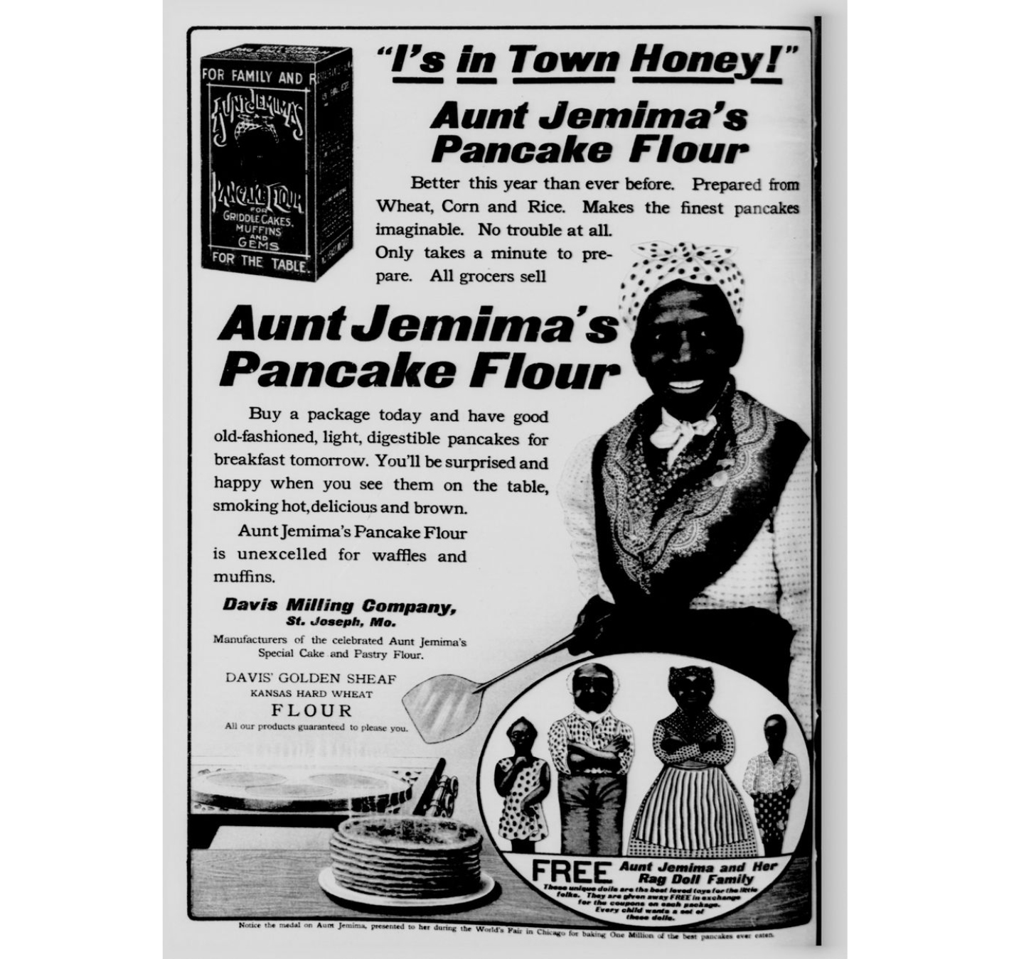PHOTO: An Aunt Jemima ad featuring Nancy Green, the original Aunt Jemima, that was in the New York Tribune, Nov. 7, 1909.