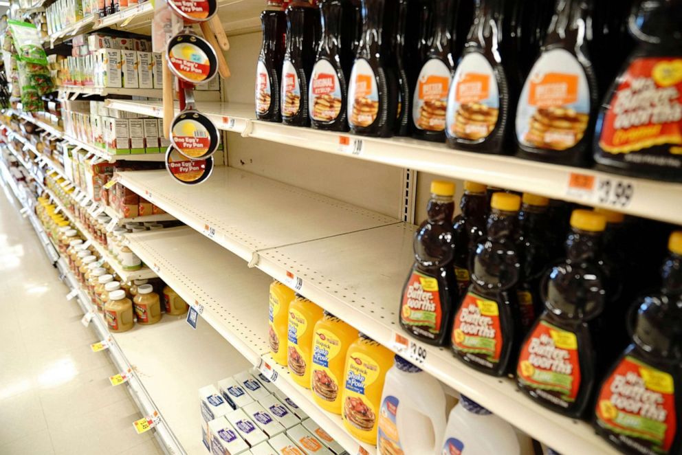 PHOTO: In this June 27, 2020, file photo, Aunt Jemima products have been pulled from supermarket shelves.