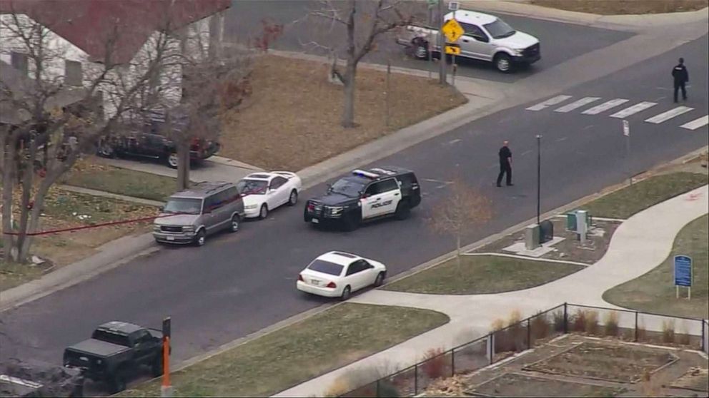 PHOTO: Police on the scene near Nome Park in Aurora, Colo., Nov. 15, 2021, following reports of a shooting. 