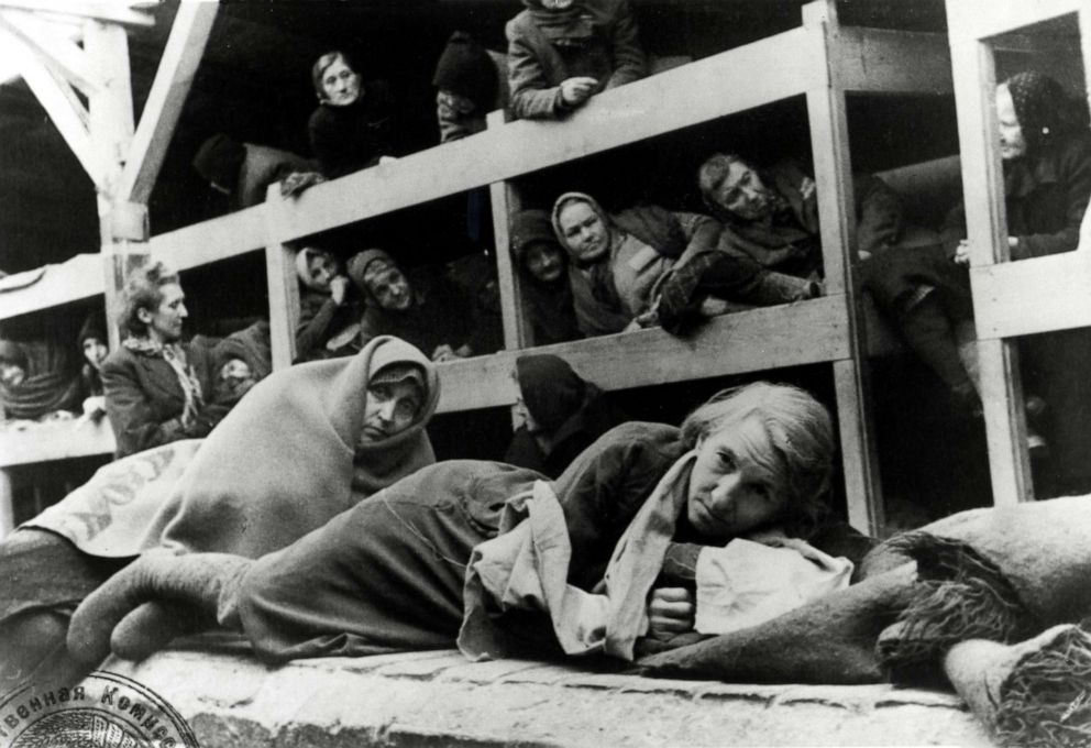 PHOTO: Women in the barracks at Auschwitz, Poland, January 1945, in a photo taken by a Russian photographer shortly after the liberation of the camp.