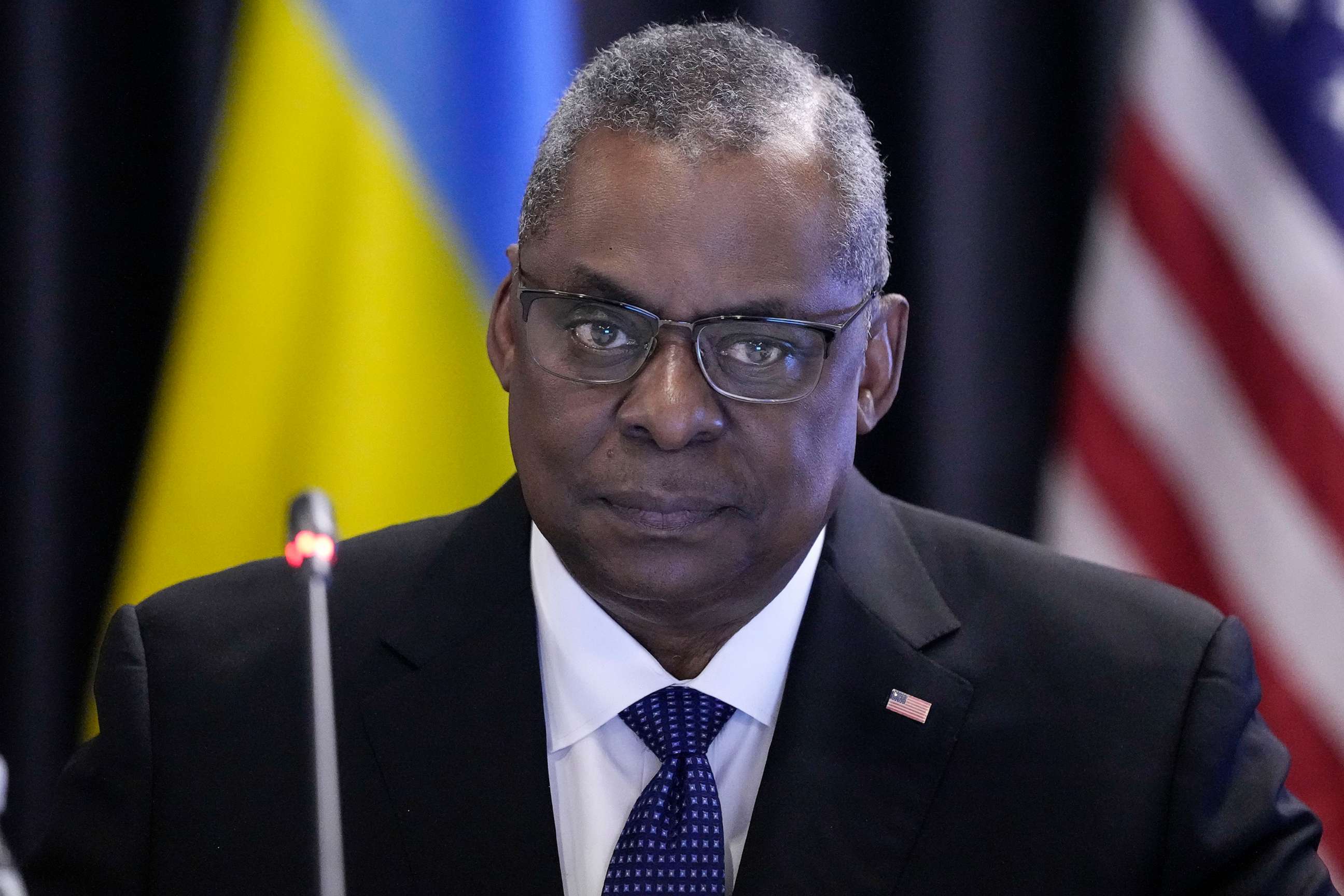 PHOTO: U.S. Defense Secretary Lloyd Austin is pictured during the meeting of the 'Ukraine Defense Contact Group' at Ramstein Air Base in Ramstein, Germany, April 21, 2023.