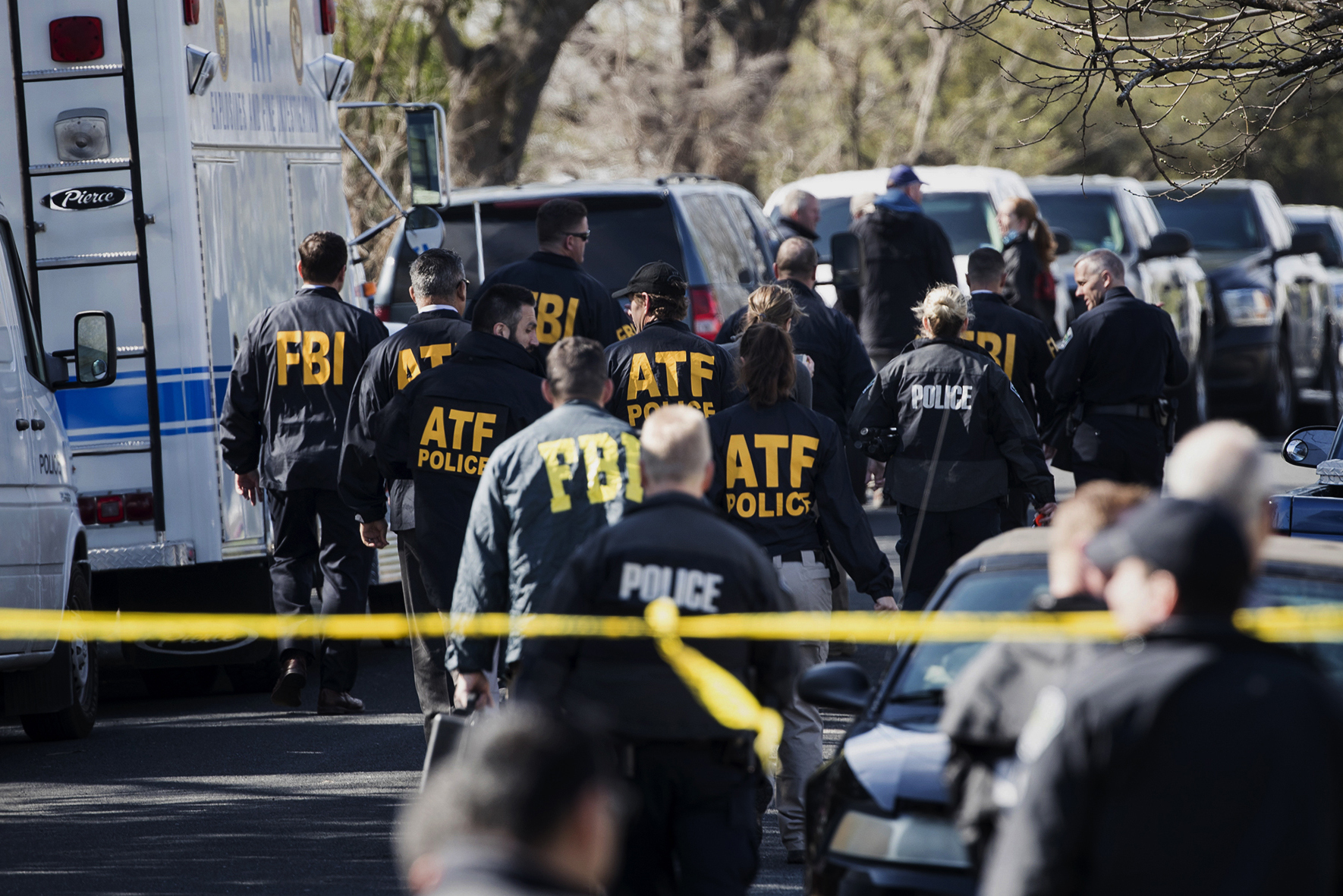 PHOTO:Authorities work on the scene of an explosion in Austin, Texas, March 12, 2018. Two package bomb blasts a few miles apart killed a teenager and wounded two women in Austin on Monday. 