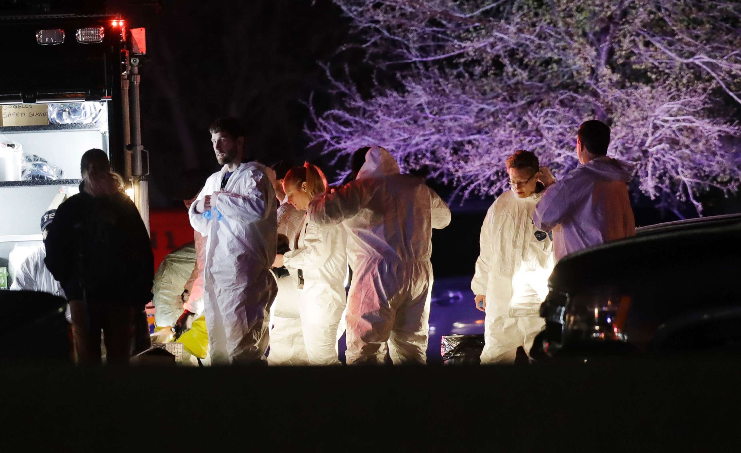 PHOTO: Members of law enforcement work near the area where a suspect in a series of bombing attacks in Austin blew himself up as authorities closed in, March 21, 2018, in Round Rock, Texas.