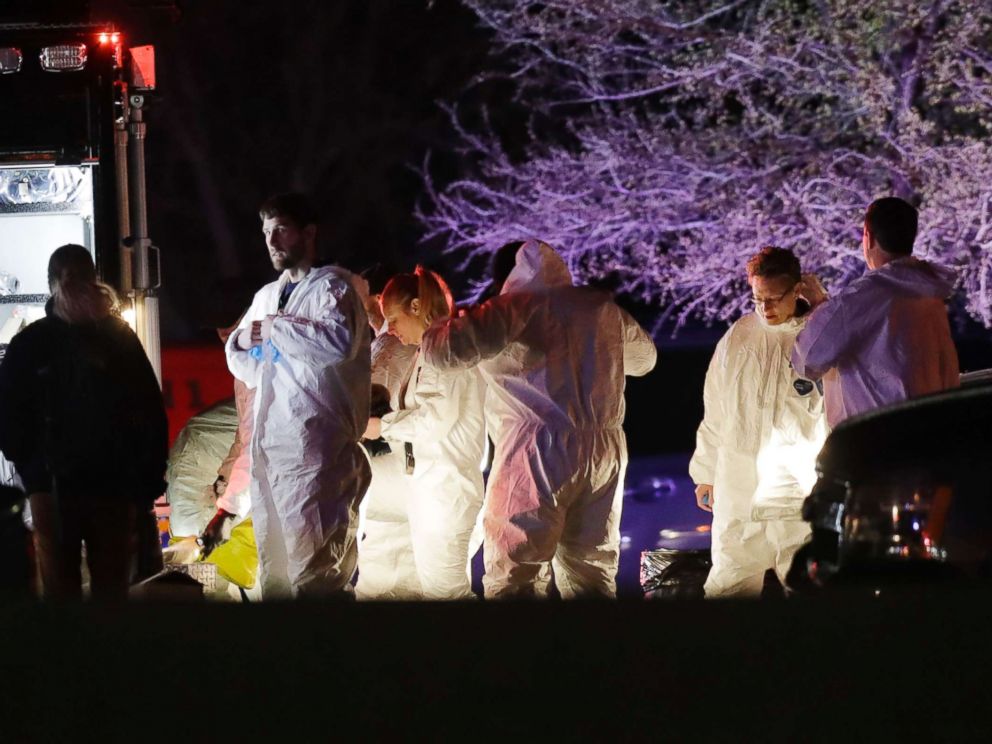 PHOTO: Members of law enforcement work near the area where a suspect in a series of bombing attacks in Austin blew himself up as authorities closed in, March 21, 2018, in Round Rock, Texas.