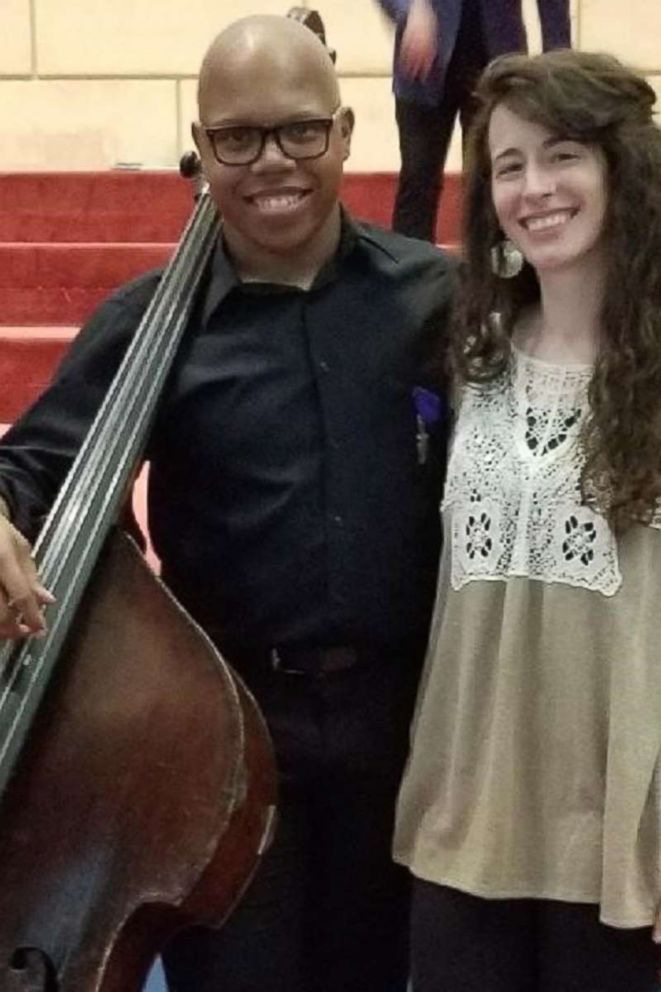 PHOTO: Shown here is Draylen Mason, a victim of one of the Austin bombings, left, posing with his orchestra teacher Dana Wygmans.
