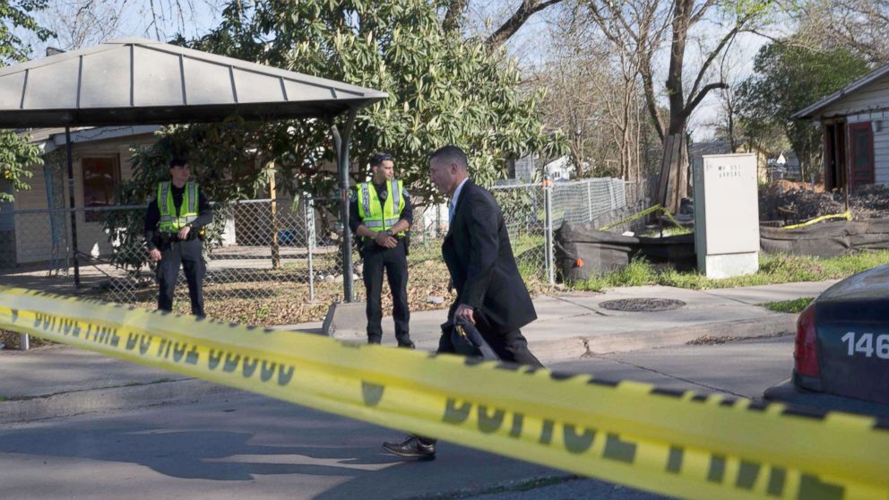 The scene near Galindo Street in Austin, Texas, March 12, 2018, where a woman in her 70's was injured in an explosion. Two parcel bombs rattled the US city of Austin on Monday, March 12, 2018, ten days after a similar deadly blast, as Texas police said they were investigating the possibility that the attacks were serial hate crimes. 