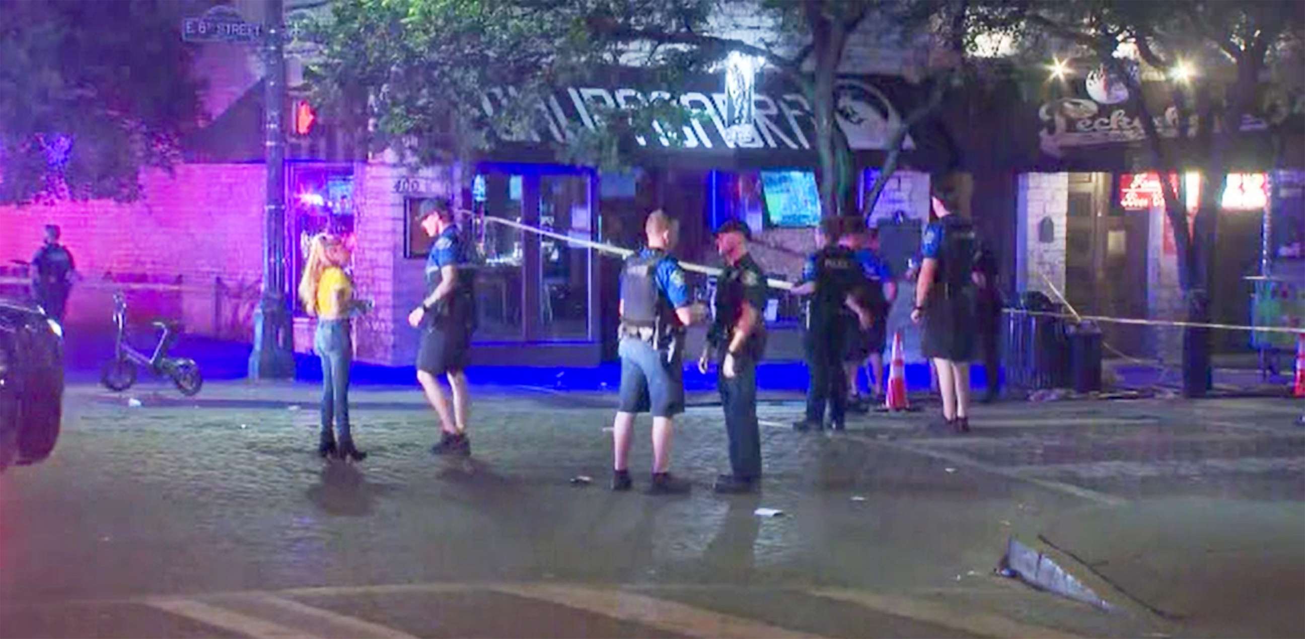 PHOTO: Police respond to a shooting on the 400 block of 6th St in Austin, Texas, June 12, 2021.
