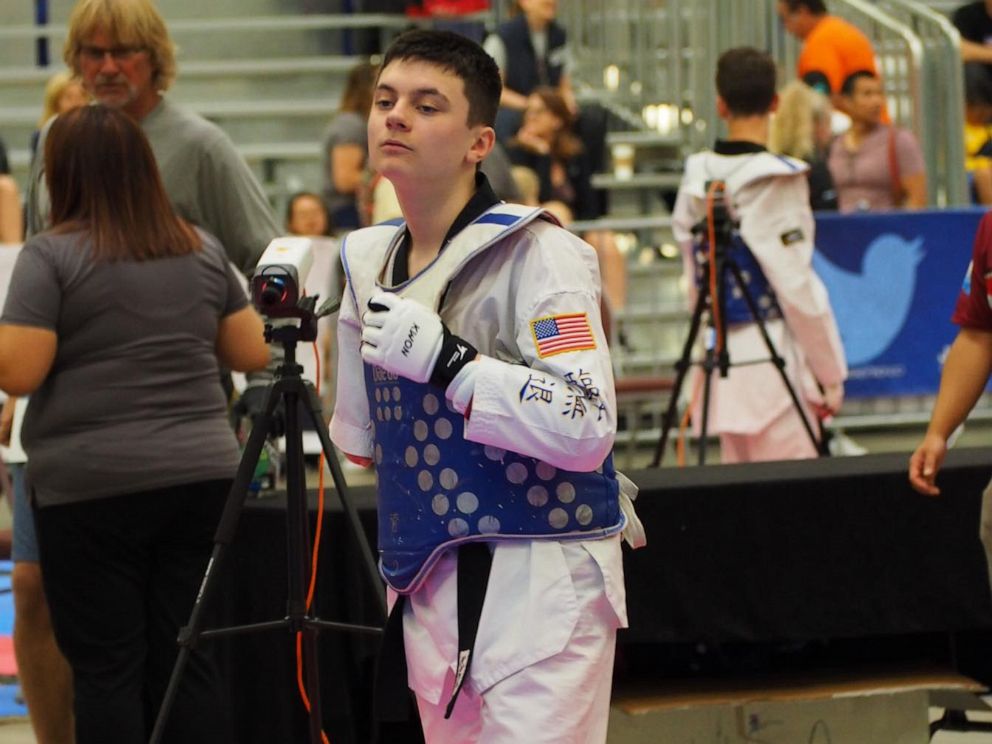 PHOTO: Austin Osner, 14, of Fairfield, Ohio, competes in taekwondo tournaments across the U.S. and wants to qualify for the 2024 Paralympics in Paris.