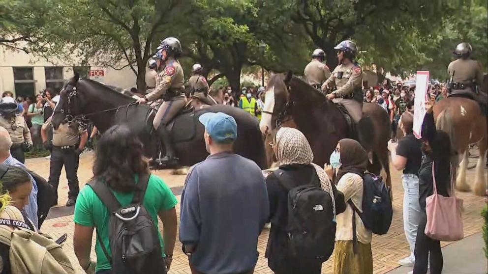 PHOTO: Texas Troopers call for protesters to disperse at UT Austin, on April 24, 2024, in Austin, Texas.
