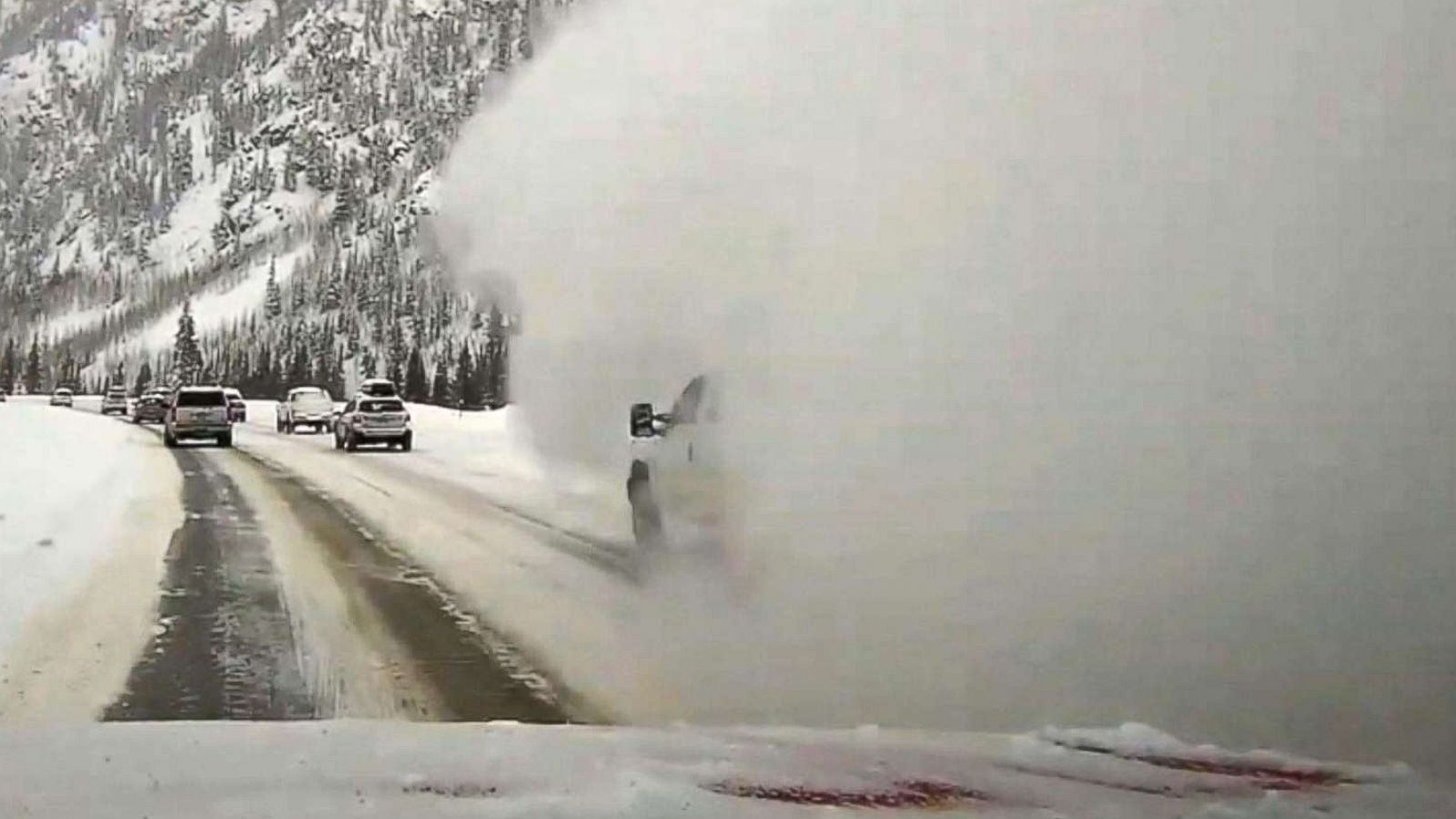 PHOTO: An avalanche pours snow onto Interstate 70 in the Ten Mile Canyon area of Colorado, March 3, 2019.