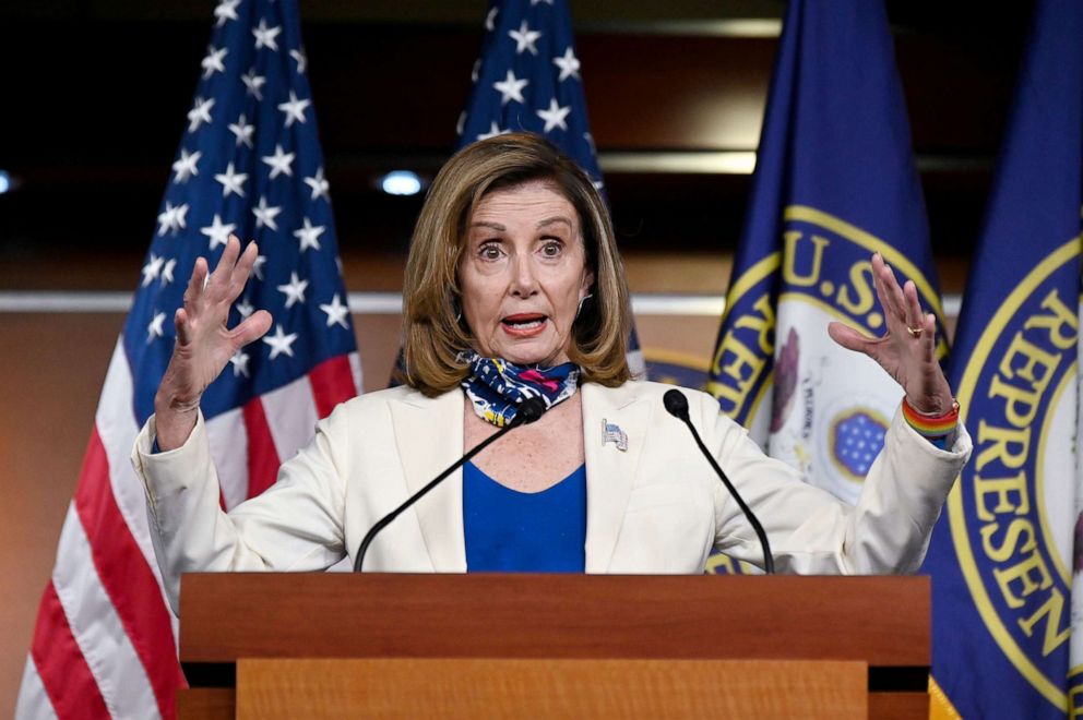 PHOTO: House Speaker Nancy Pelosi conducts a news conference at the Capitol Oct. 1, 2020. 