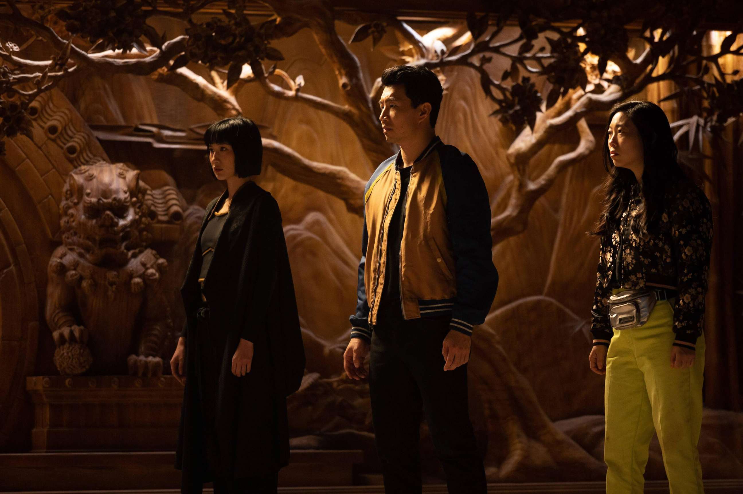 PHOTO: Left to right, Xialing (Meng'er Zhang), Shang-Chi (Simu Liu) and Katy (Awkwafina) in Marvel Studios' "Shang-Chi and the Legend of the Ten Rings."
