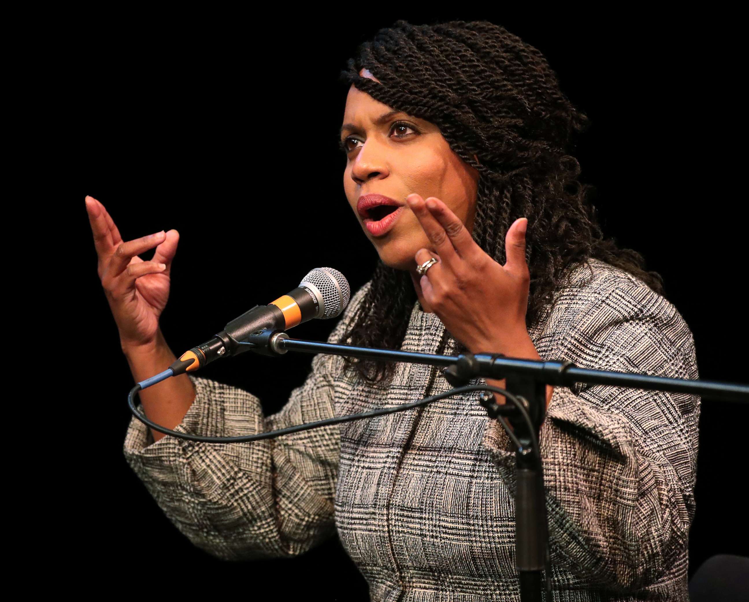 PHOTO: Boston City Councilor Ayanna Pressley speaks at a congressional forum at Emerson College in Boston on April 3, 2018.