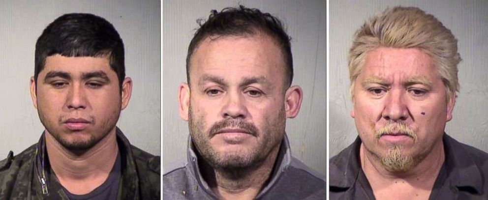 PHOTO: From left to right, Jose Jaime Garcia-Lopez, Yoni Ontiveros-Torres and Ruben Espericueta-Jiminez were charged with possession over $2 million in marijuana and methamphetamine after being arrested near Gila Bend, Ariz., on Wednesday, Jan. 31, 2019.