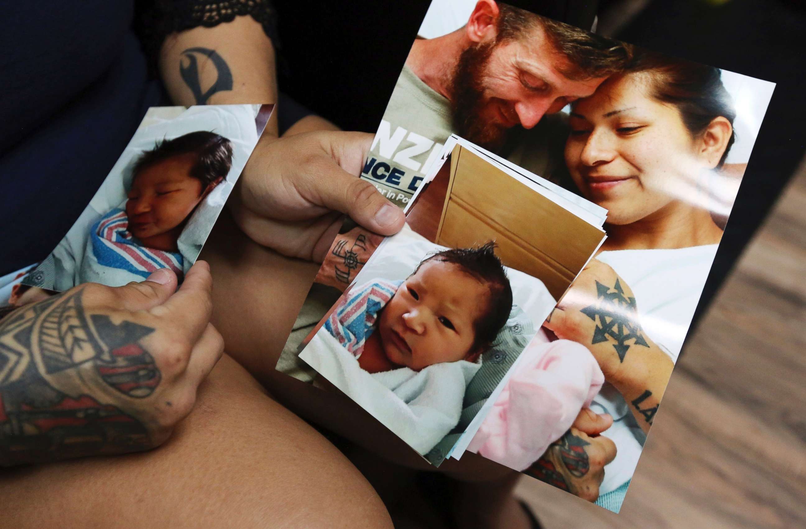 PHOTO: Rebecca Sanders, who is part of the Miccosukee tribe, shows photos on March 20, 2018 of her and boyfriend Justin Johnson's baby Ingrid Ronan Johnson, born March 16, in Miami, Fla.