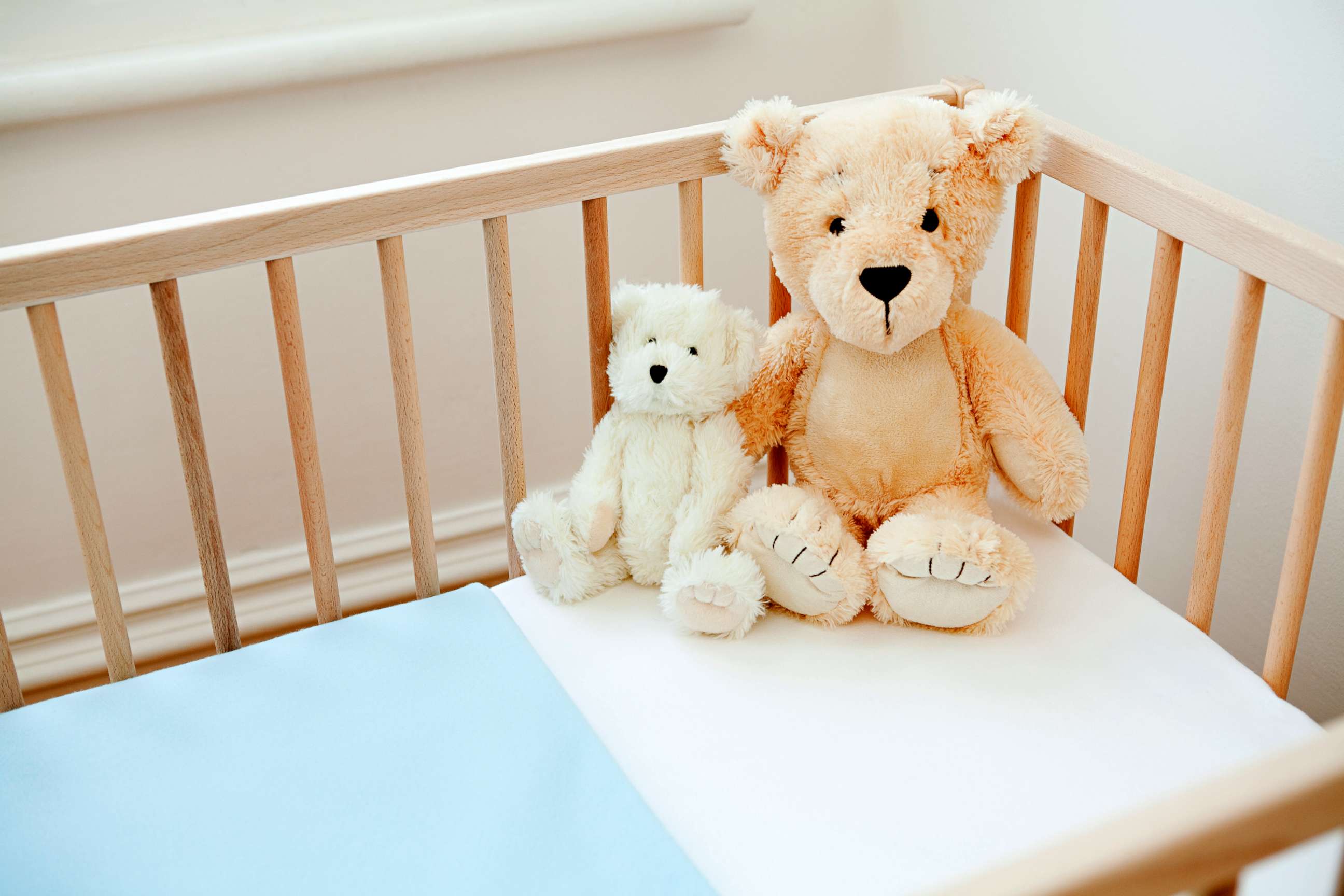 PHOTO: Stock photo of a baby's crib with stuffed plush toys.
