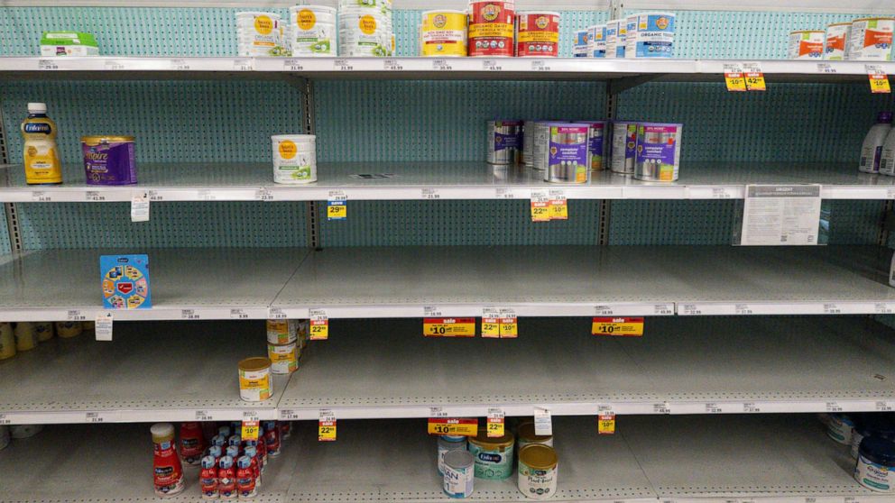 PHOTO: Baby formula is displayed on the shelves of a grocery store in Carmel, Ind., May 10, 2022.