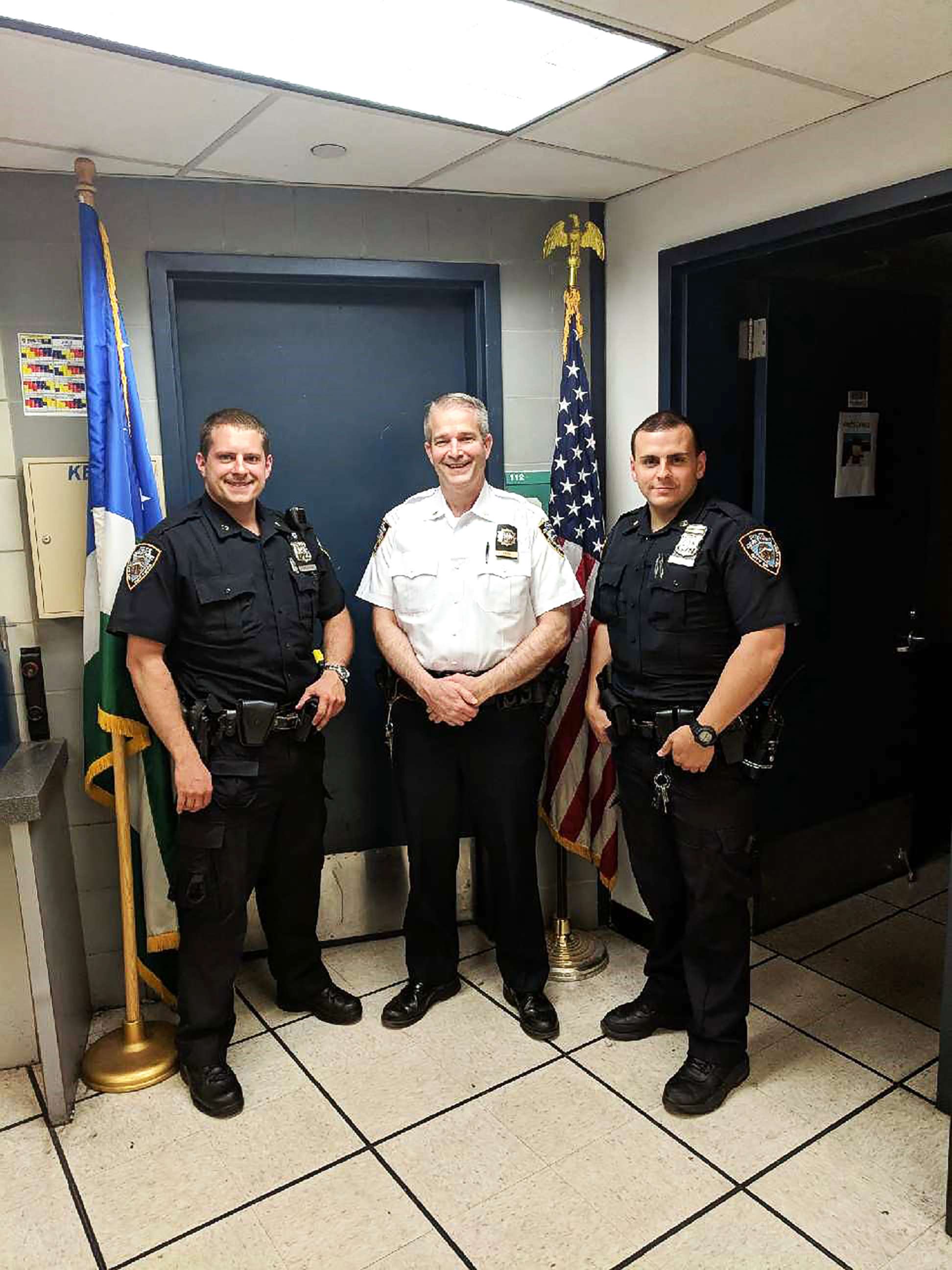 PHOTO: Lt. Patrick King and Officer Daniel Newman responded to Officer Michael Pace and Officer Joseph Doyle's call for a baby that wasn't breathing.
