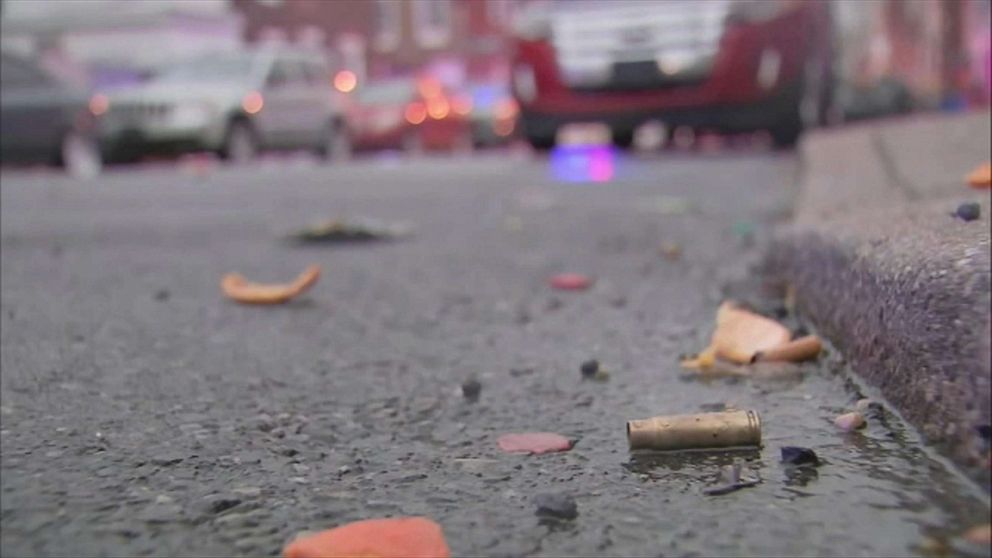 PHOTO: An empty bullet shell is seen in the area where a two-year old girl was killed in Philadelphia on Oct. 19, 2019.