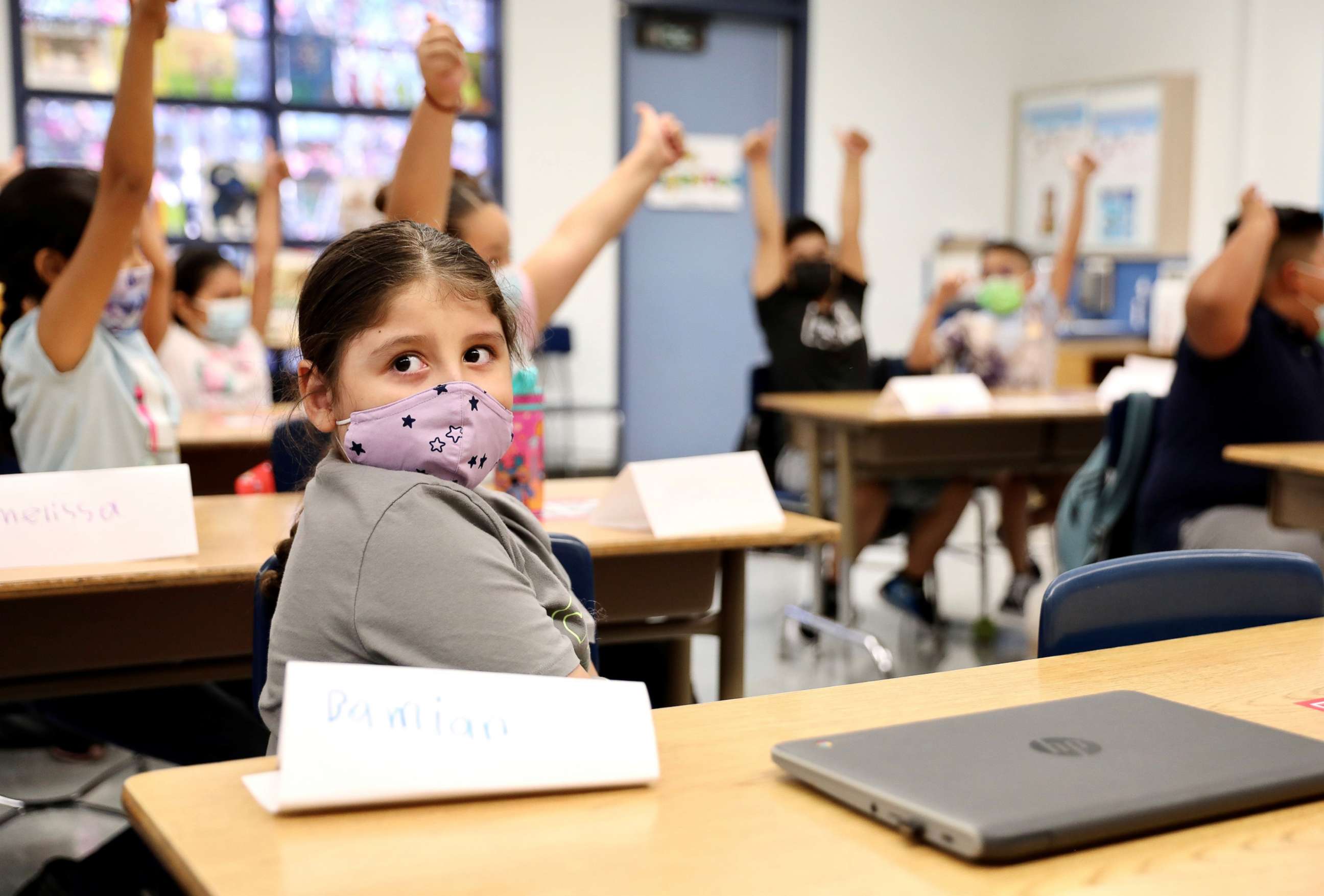 PHOTO: Students of Montrara Ave. Elementary School attend their in-person class in Los Angeles, Aug. 16, 2021. 