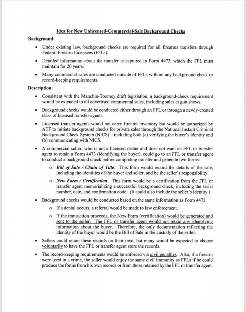 PHOTO: Attorney General Bill Barr's memo laying out for lawmakers ideas for expanding background checks.