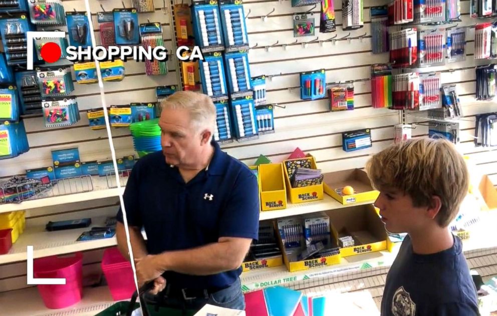 PHOTO: Mark Maxwell of California, and his son Luke Maxwell, a middle school student, headed to the dollar store to buy their supplies. 
