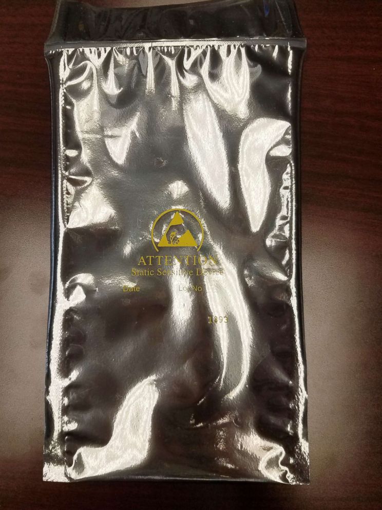 PHOTO: A "static shielding bag" sent by Samsung as part of a kit  to a Detroit woman after she complained to the company that her mobile devices caught fire in her car, May 21, 2018.